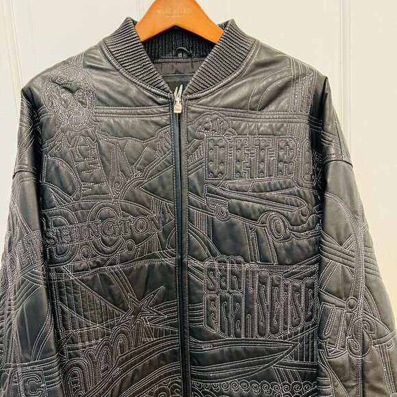 Vintage Max USA America Cities Embroided Leather Jacket 2XL Hip Hop Rare Y2K - Picture 12 of 16